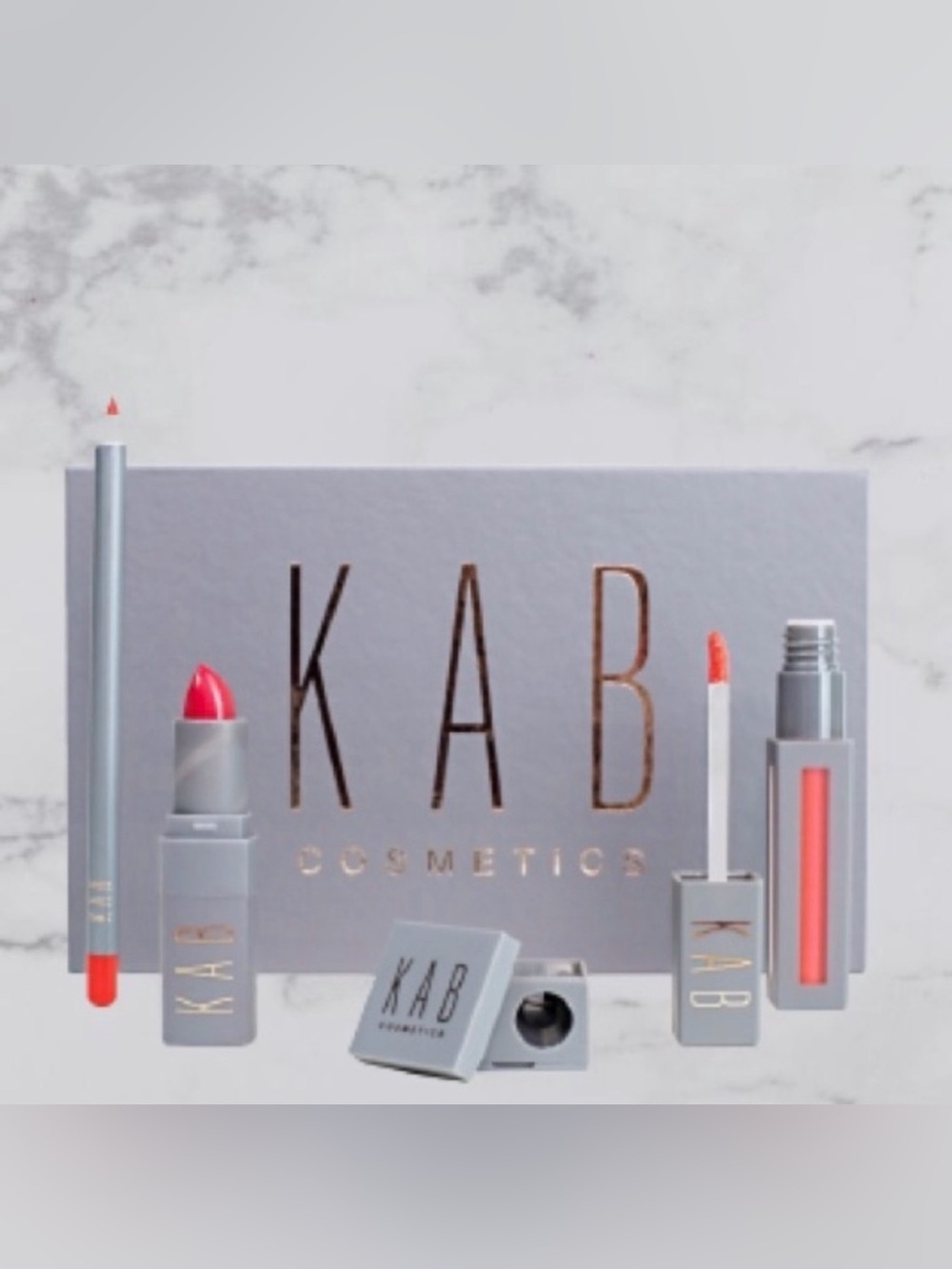 4pc KAB COSMETICS Cherry Pie Lip kit  with Liner Gloss Cream Lipstick &Sharpener